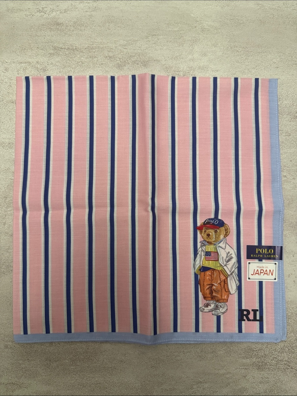 Polo by Ralph Lauren Pink and Blue Striped Bear cotton Scarf - Picture 3 of 4